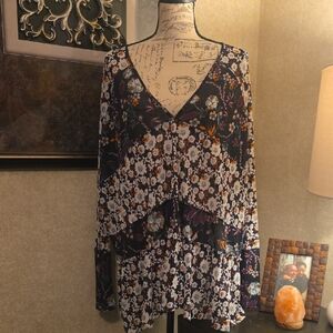 Free People Women's Isabella Floral Tunic Top Multicolor Sheer Blouse Size M EUC